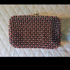 Vintage Beaded Grandee Brown and Black Beaded Clutch Purse